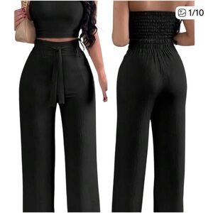 SHEIN 2-Piece Tube Top & Straight Leg Pants Set – Black (Size S)